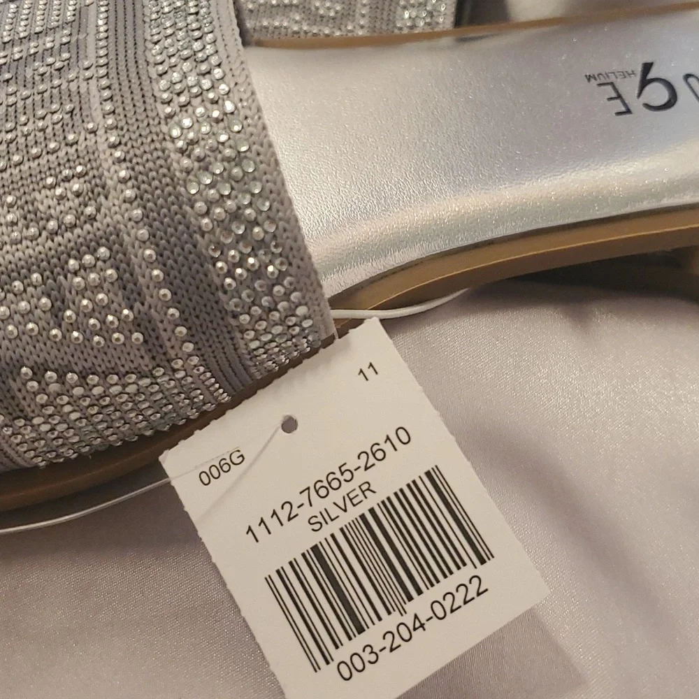SILVER RHINESTONES ROUGE HELIUM ST TROPEZ LOGO SLIDES